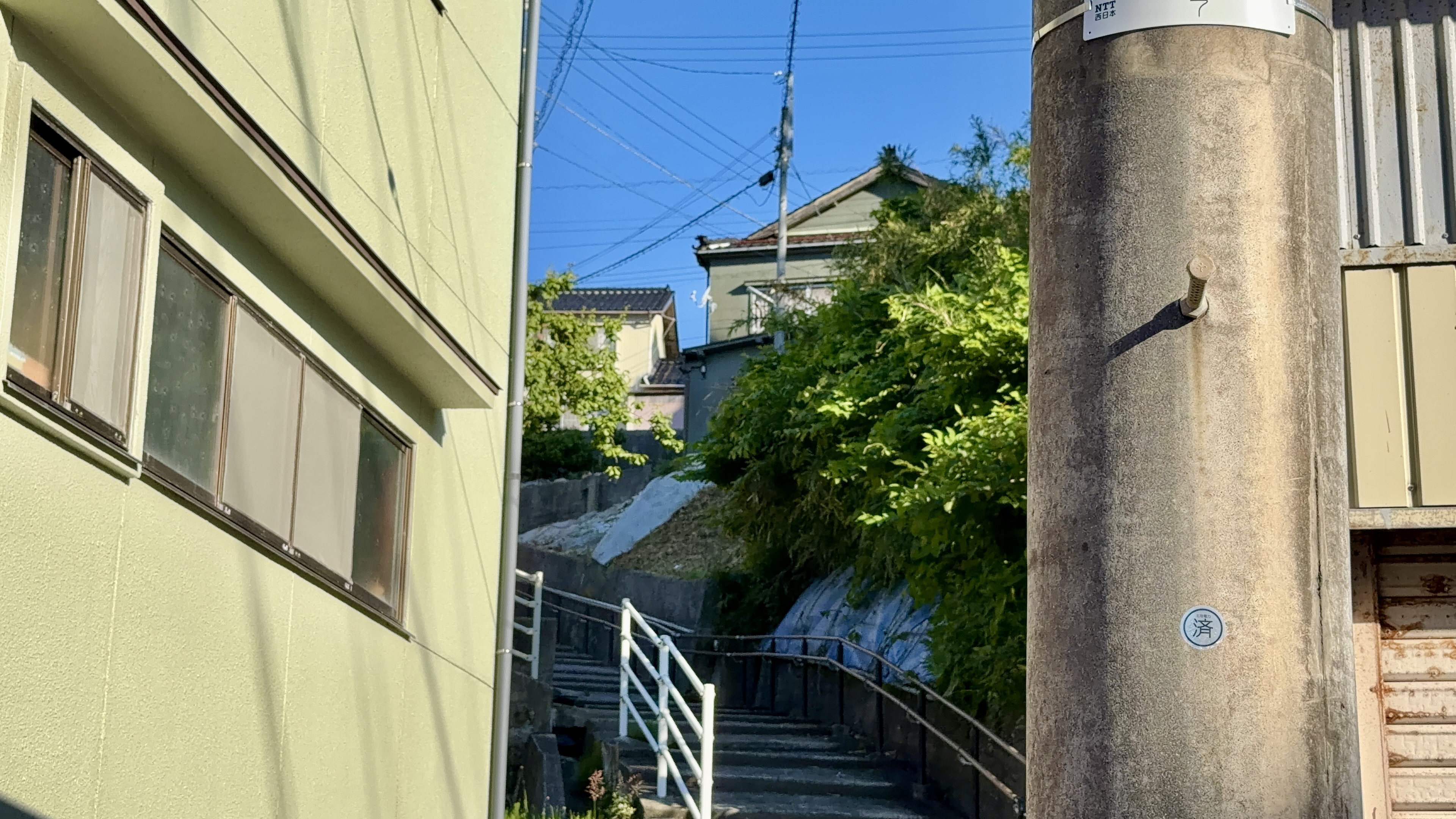 新緑と住宅街の階段