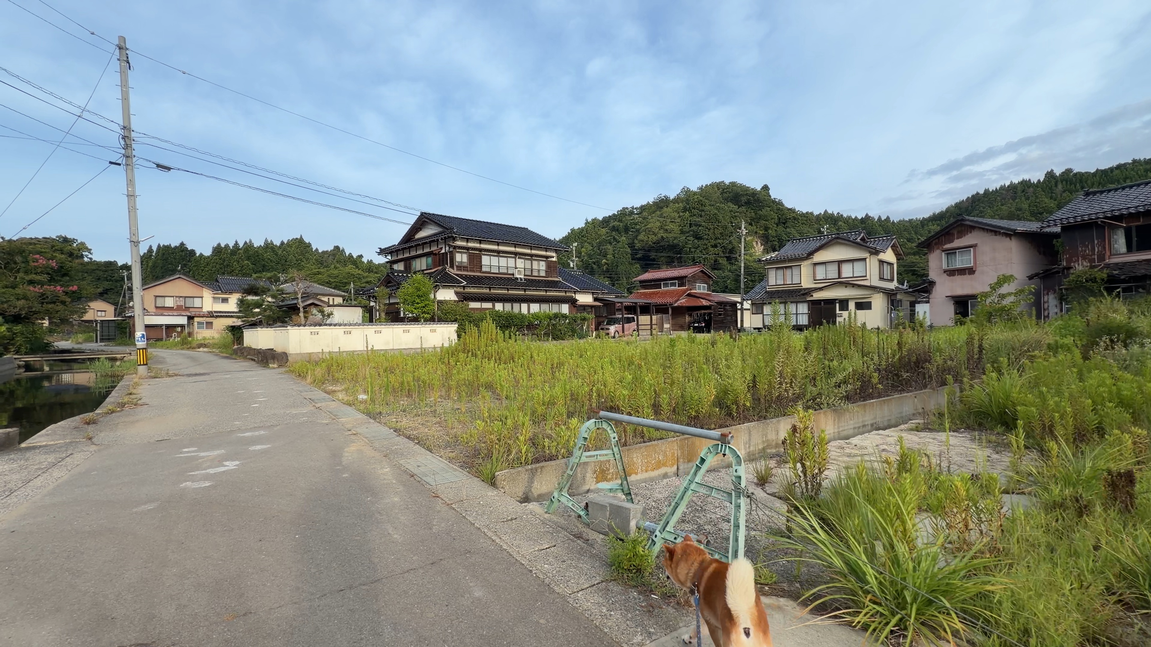 九十九湾沿いの住宅街を抜ける道、たろーさんの後ろ姿